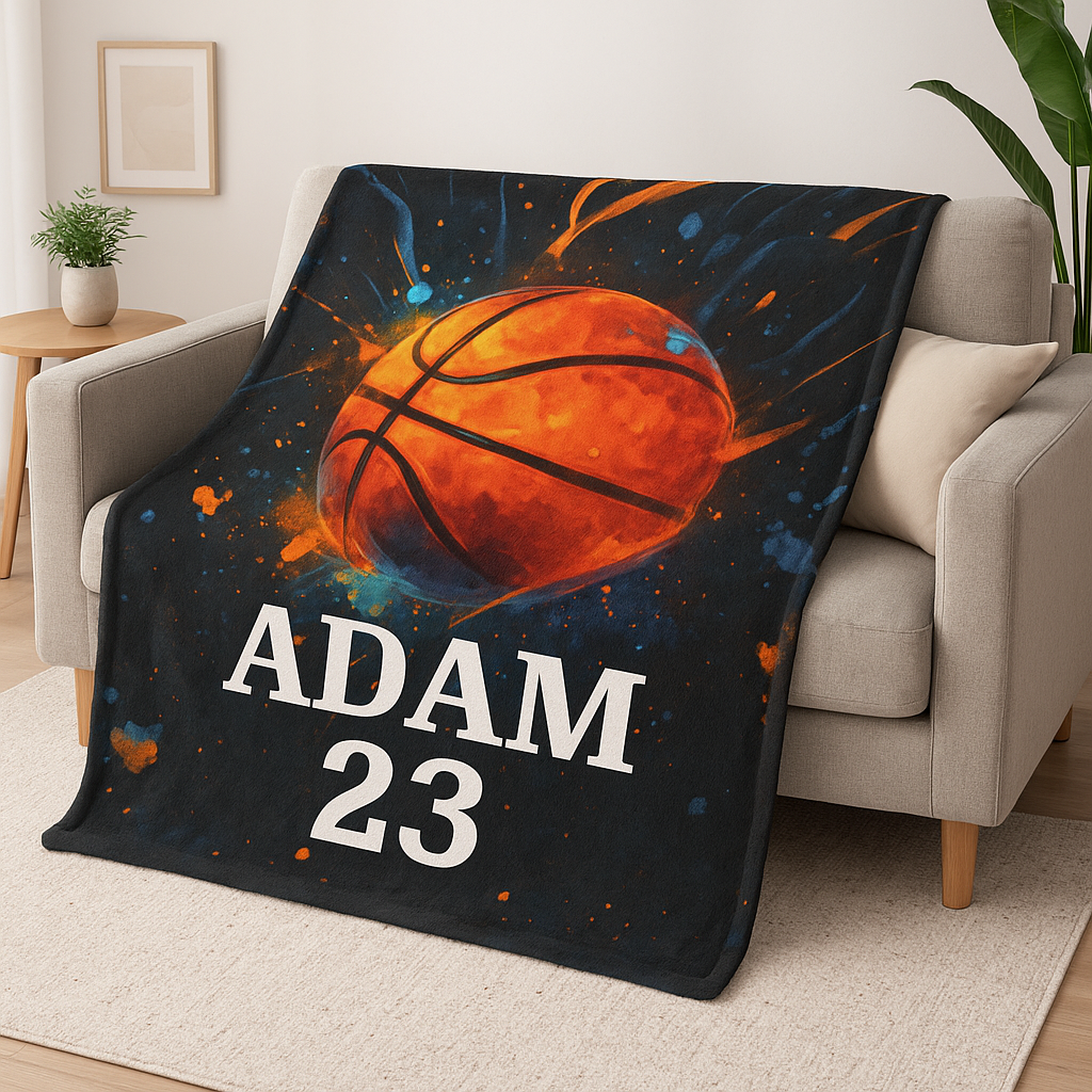 Personalized Basketball Blanket – Add Name & Number | Custom Sports Gift