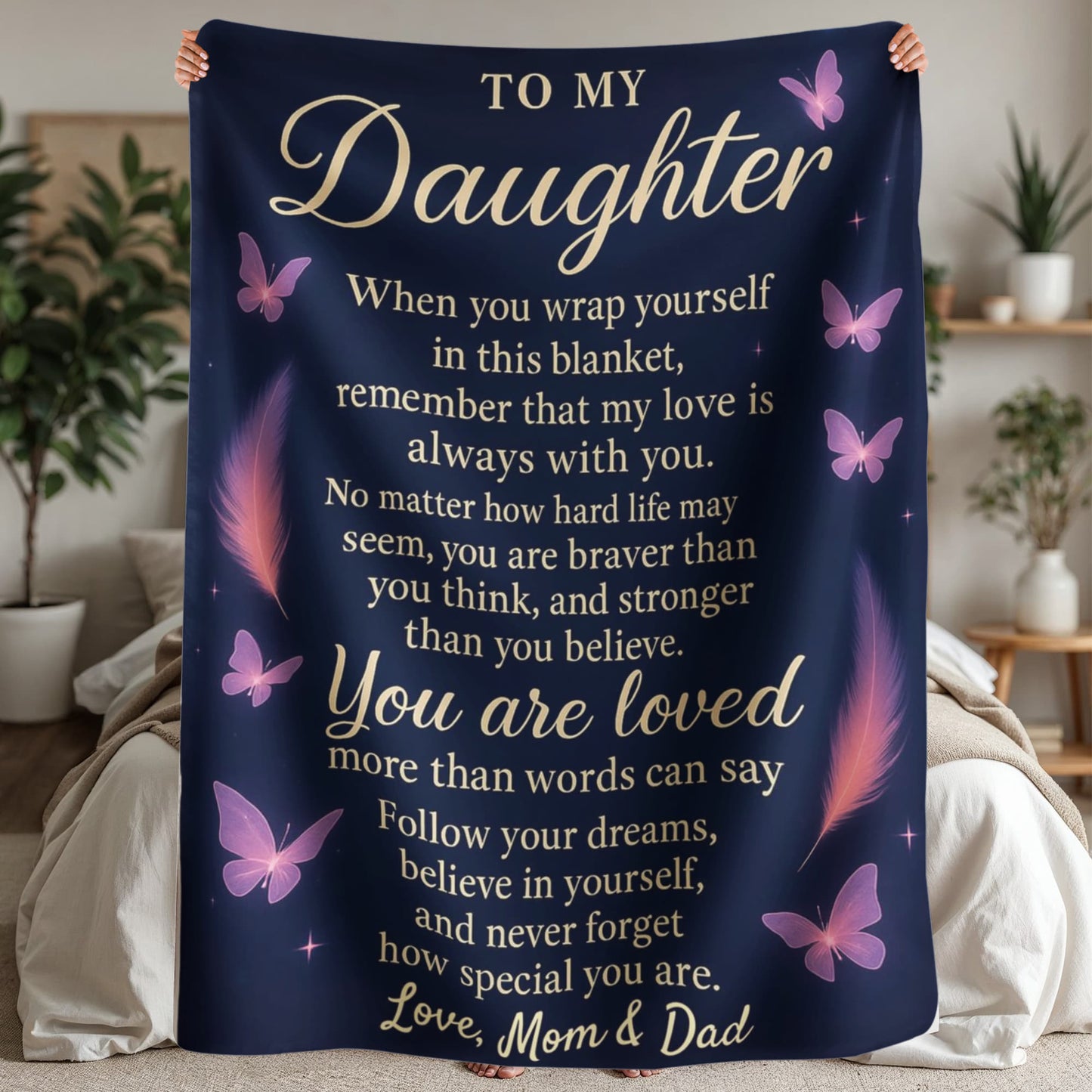 To My Daughter Sherpa Blanket (Custom Signature)