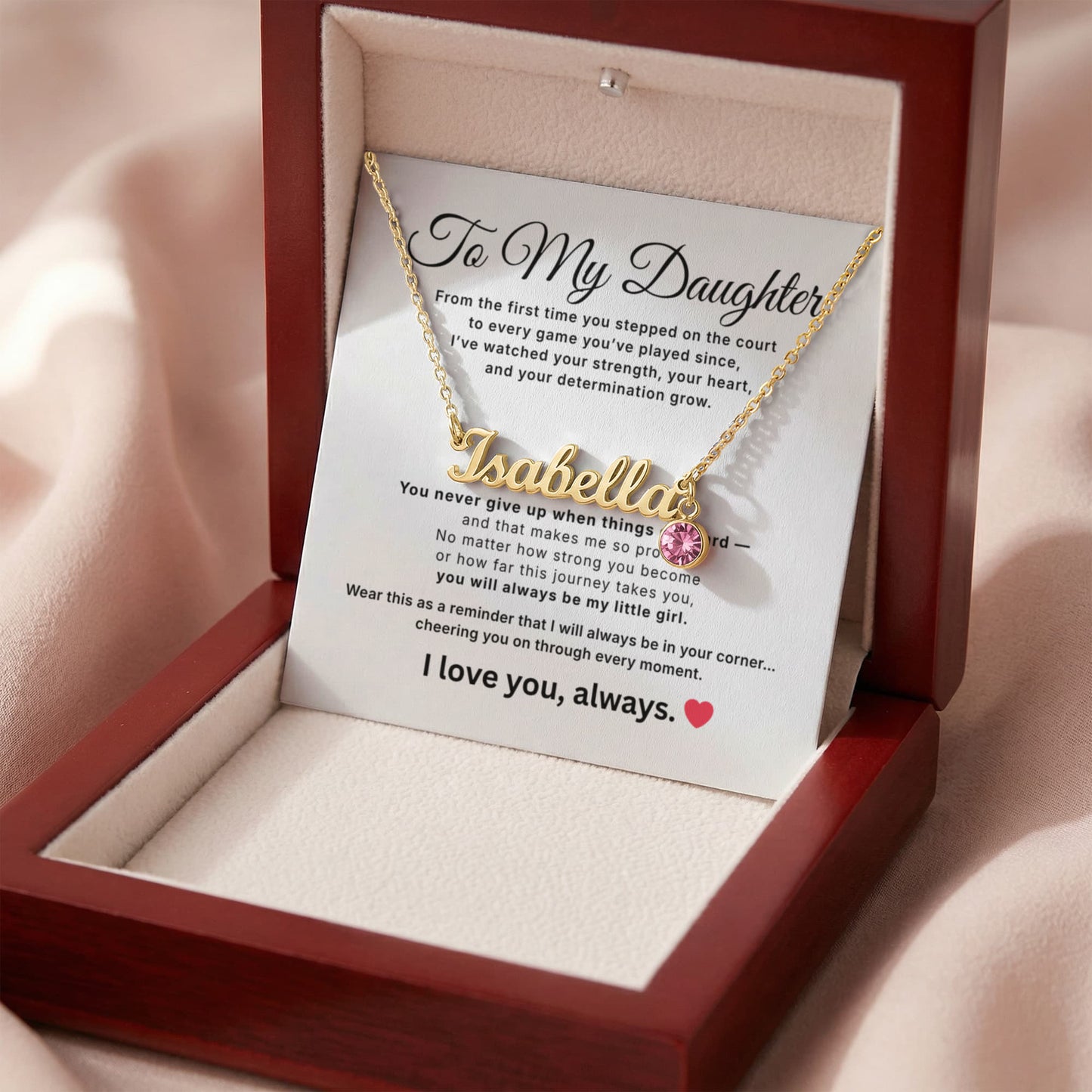 Personalized Name Necklace for Daughter – Athlete Gift from Mom – Custom Name Jewelry with Birthstone