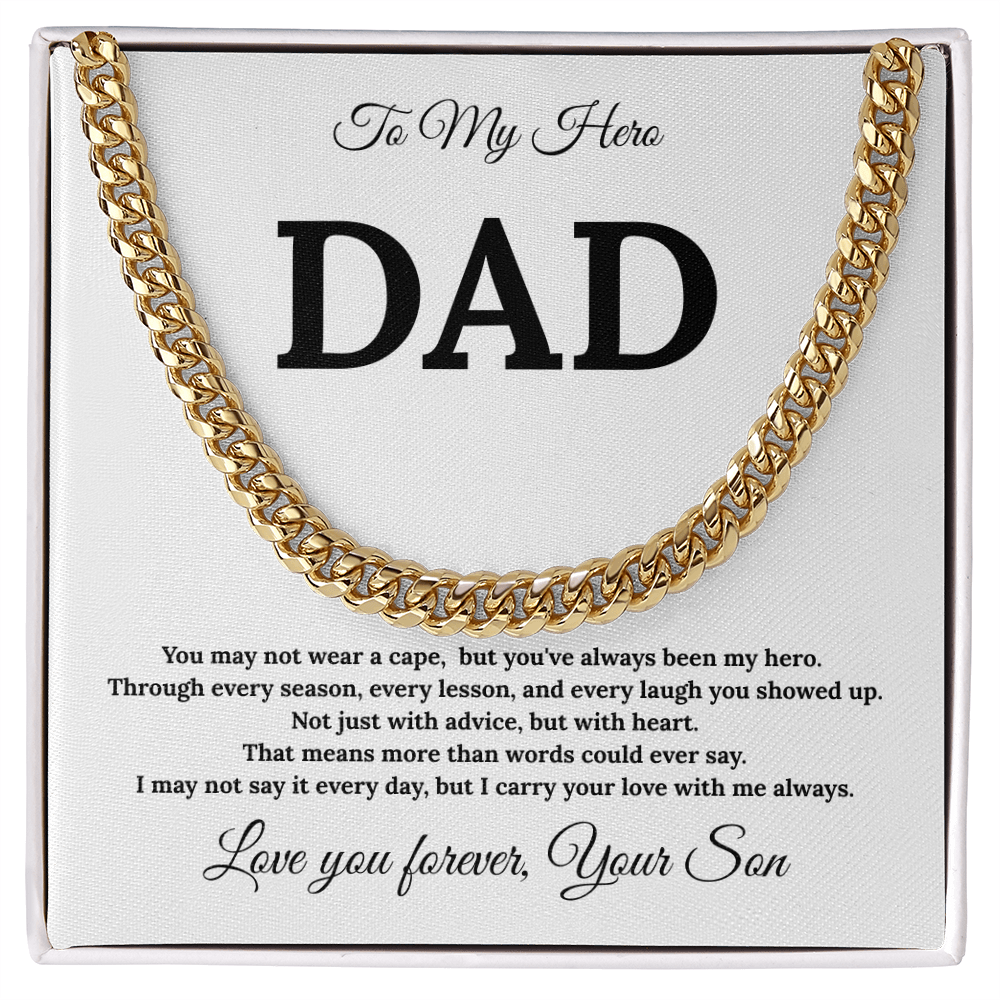 To My Dad – Always My Hero Cuban Link with heartfelt Message Card