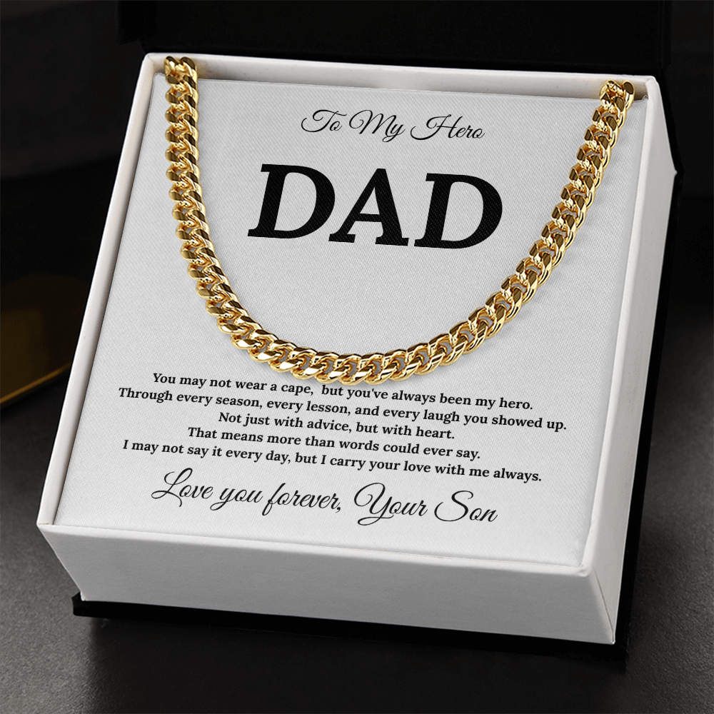 To My Dad – Always My Hero Cuban Link with heartfelt Message Card