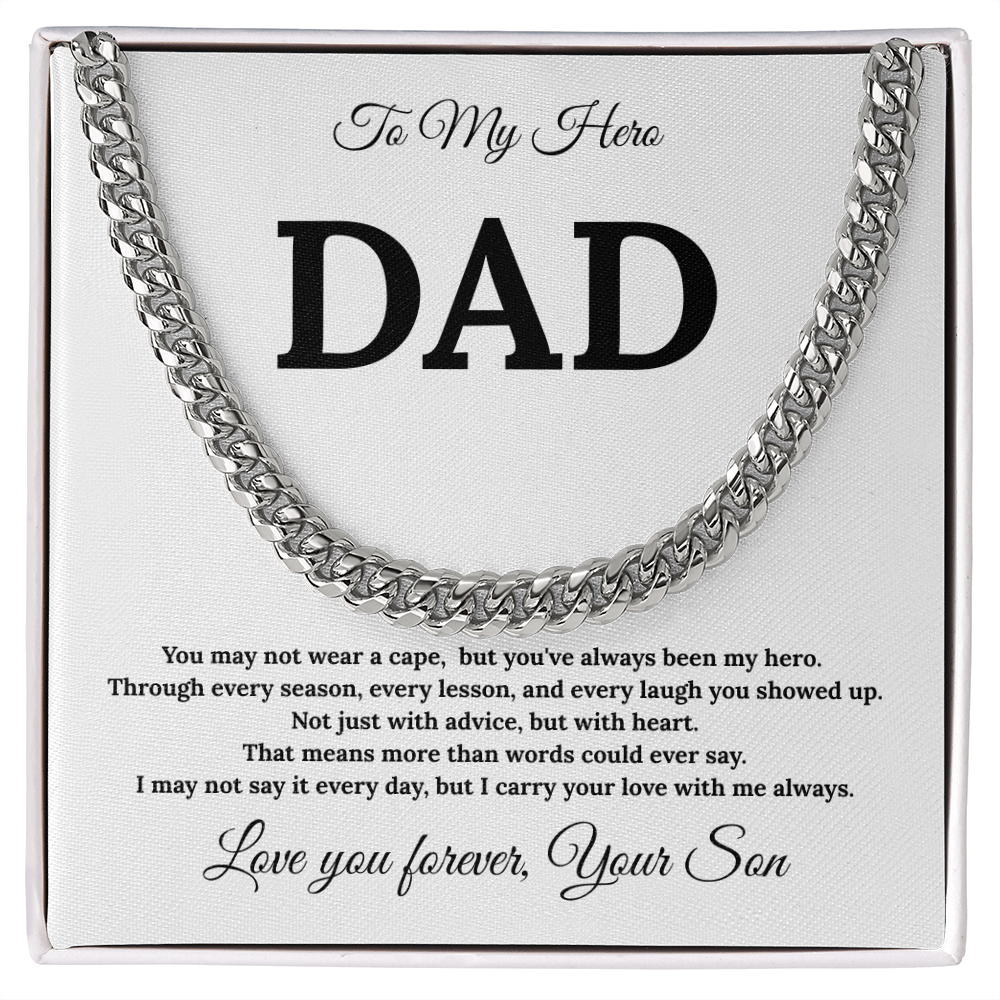 To My Dad – Always My Hero Cuban Link with heartfelt Message Card