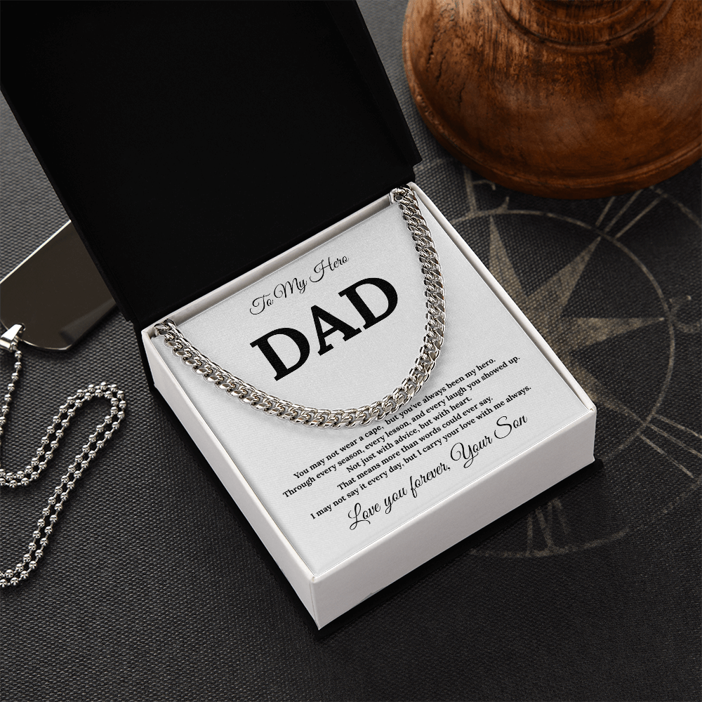 To My Dad – Always My Hero Cuban Link with heartfelt Message Card