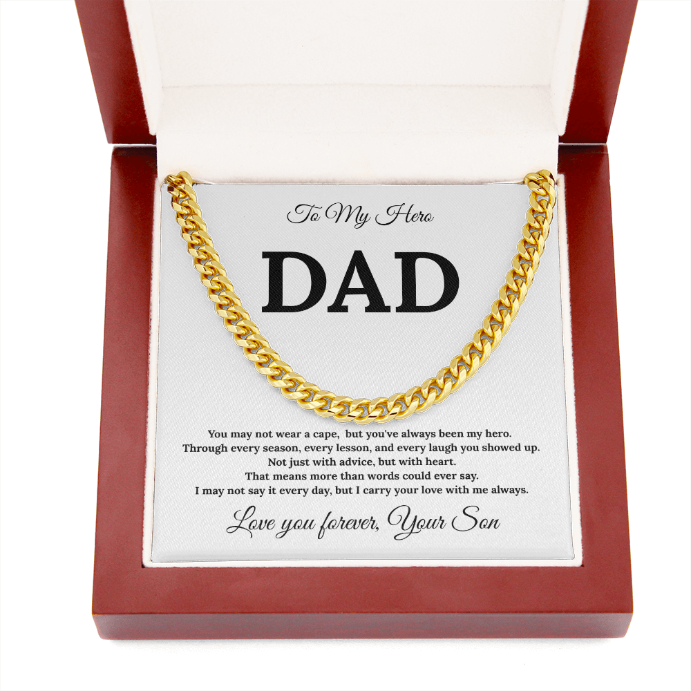 To My Dad – Always My Hero Cuban Link with heartfelt Message Card