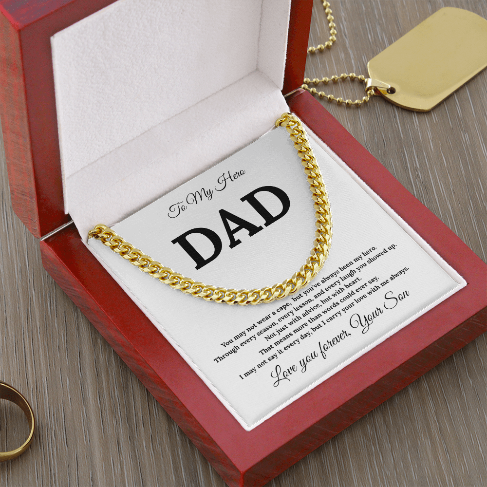 To My Dad – Always My Hero Cuban Link with heartfelt Message Card