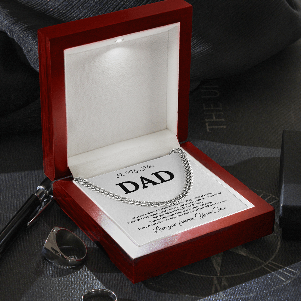To My Dad – Always My Hero Cuban Link with heartfelt Message Card