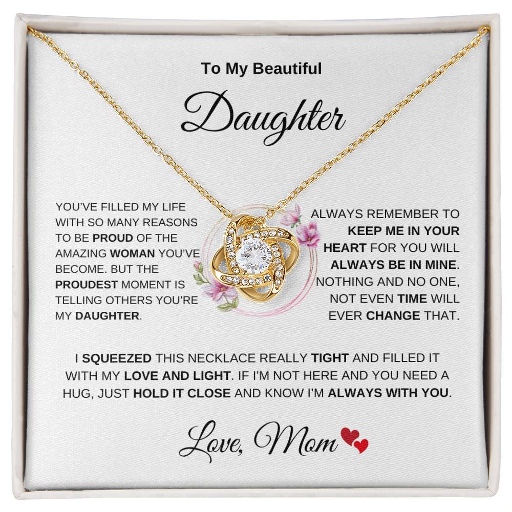 To My Beautiful Daughter From Mom Love Knot Necklace Gift