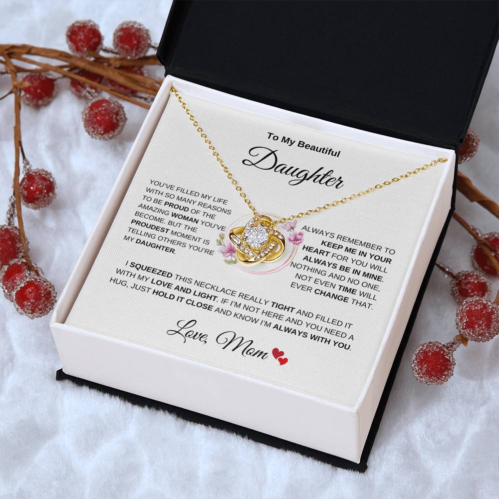 To My Beautiful Daughter From Mom Love Knot Necklace Gift