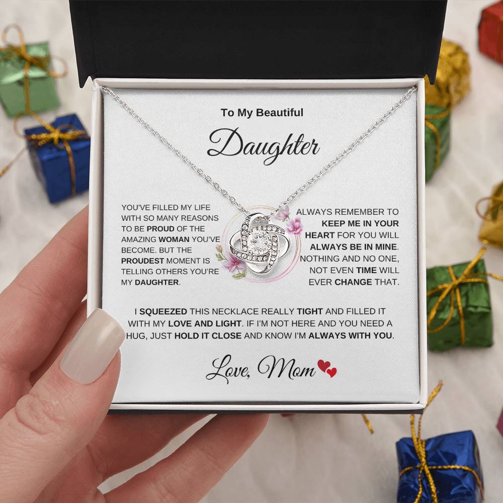 To My Beautiful Daughter From Mom Love Knot Necklace Gift