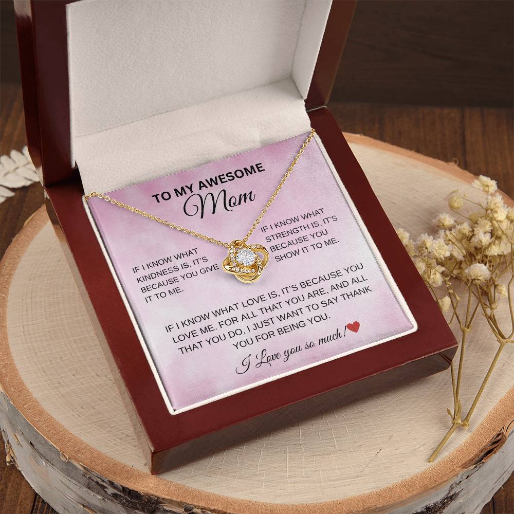 To My Awesome Mom Love Knot Necklace