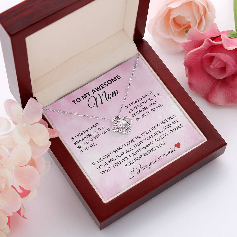 To My Awesome Mom Love Knot Necklace