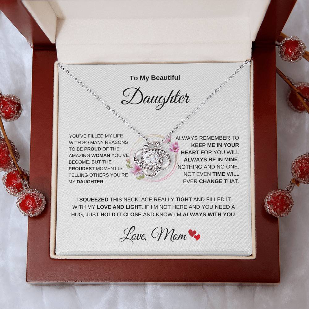 To My Beautiful Daughter From Mom Love Knot Necklace Gift