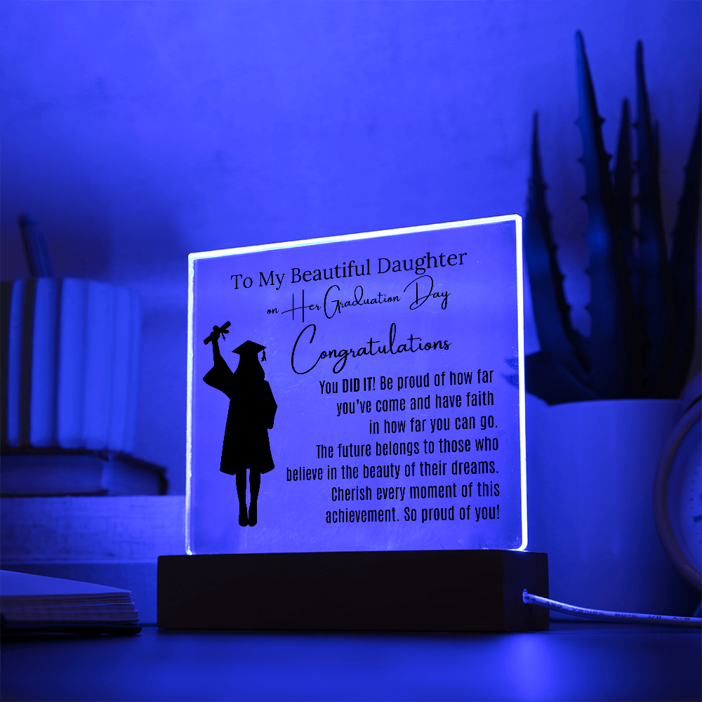 To My Beautiful Daughter Graduation Acrylic Keepsake Blk
