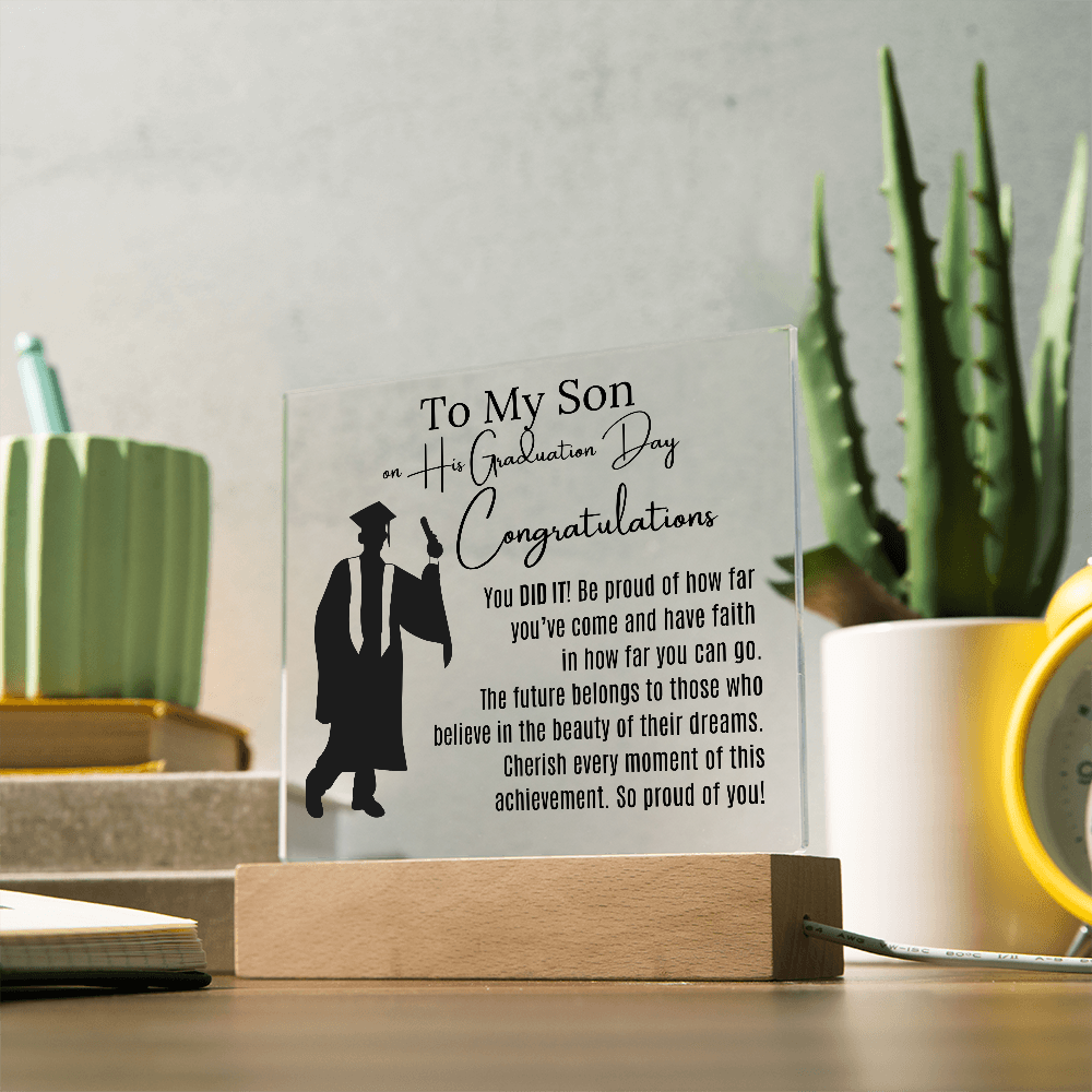 To My Son Graduation Acrylic Keepsake Blk