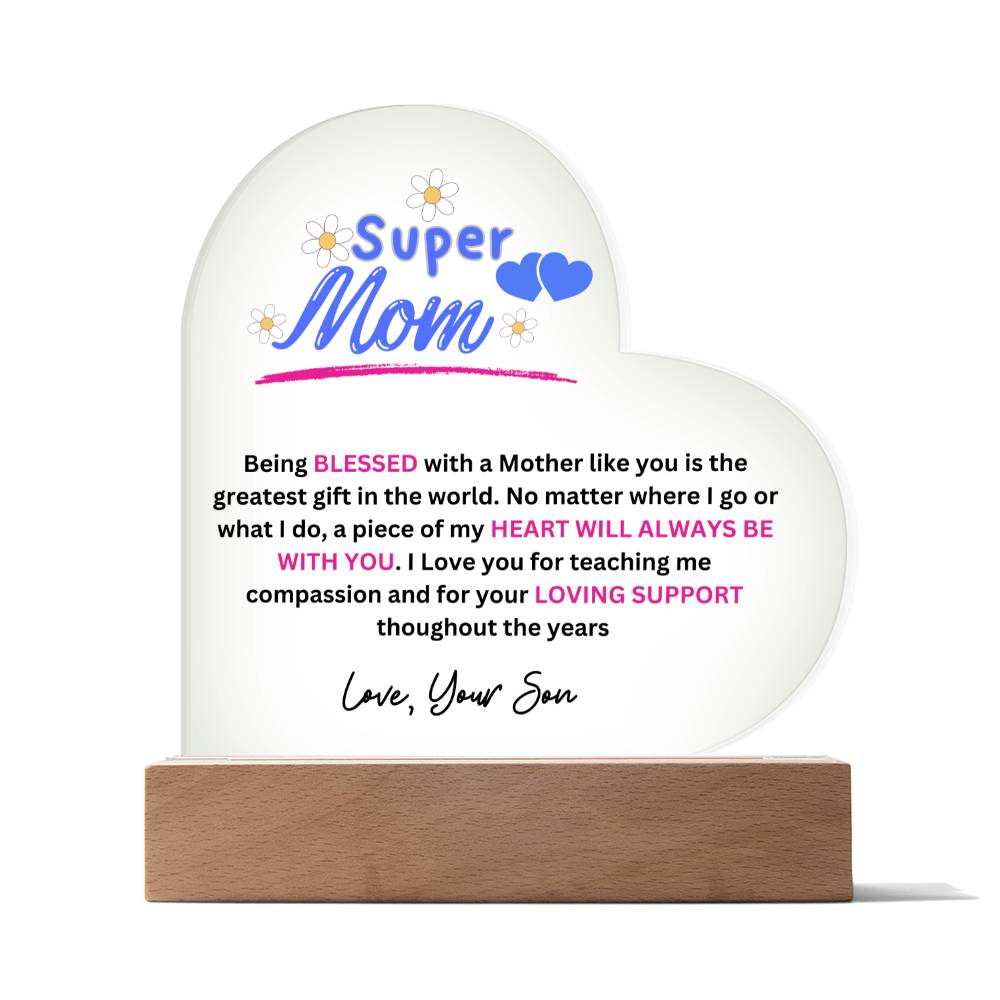 Super Mom Love Your Son Heart Acrylic Plaque