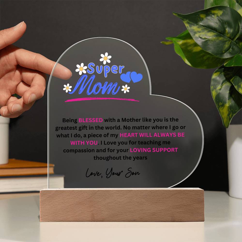 Super Mom Love Your Son Heart Acrylic Plaque