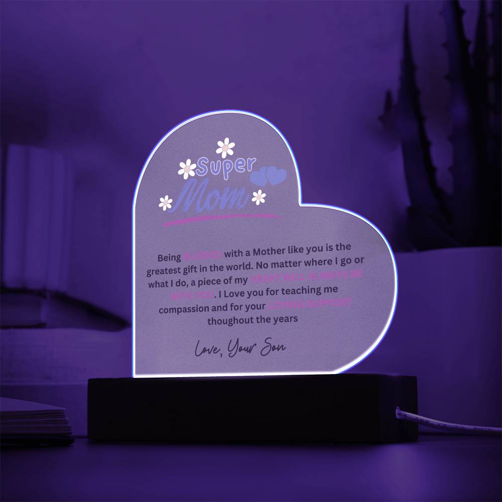 Super Mom Love Your Son Heart Acrylic Plaque