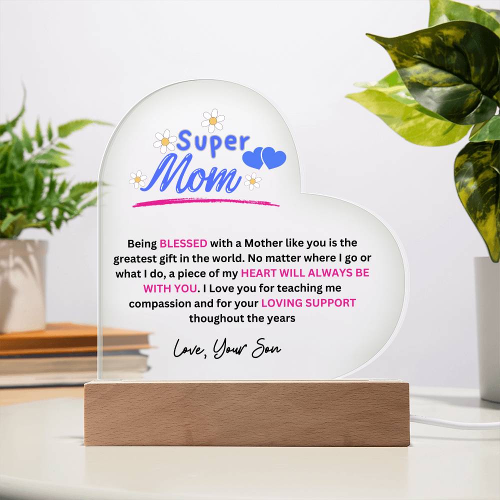 Super Mom Love Your Son Heart Acrylic Plaque