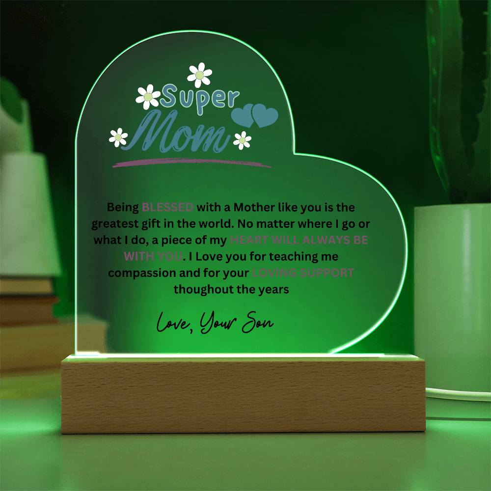 Super Mom Love Your Son Heart Acrylic Plaque