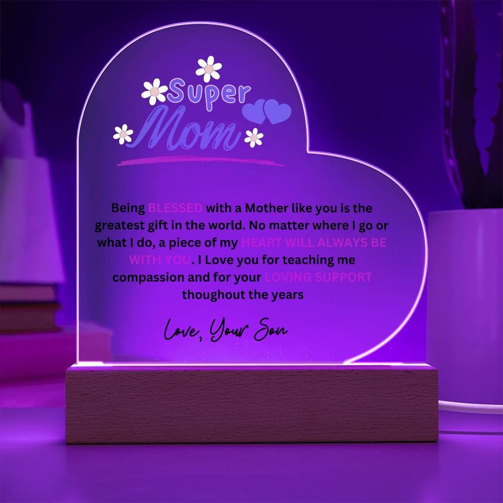 Super Mom Love Your Son Heart Acrylic Plaque