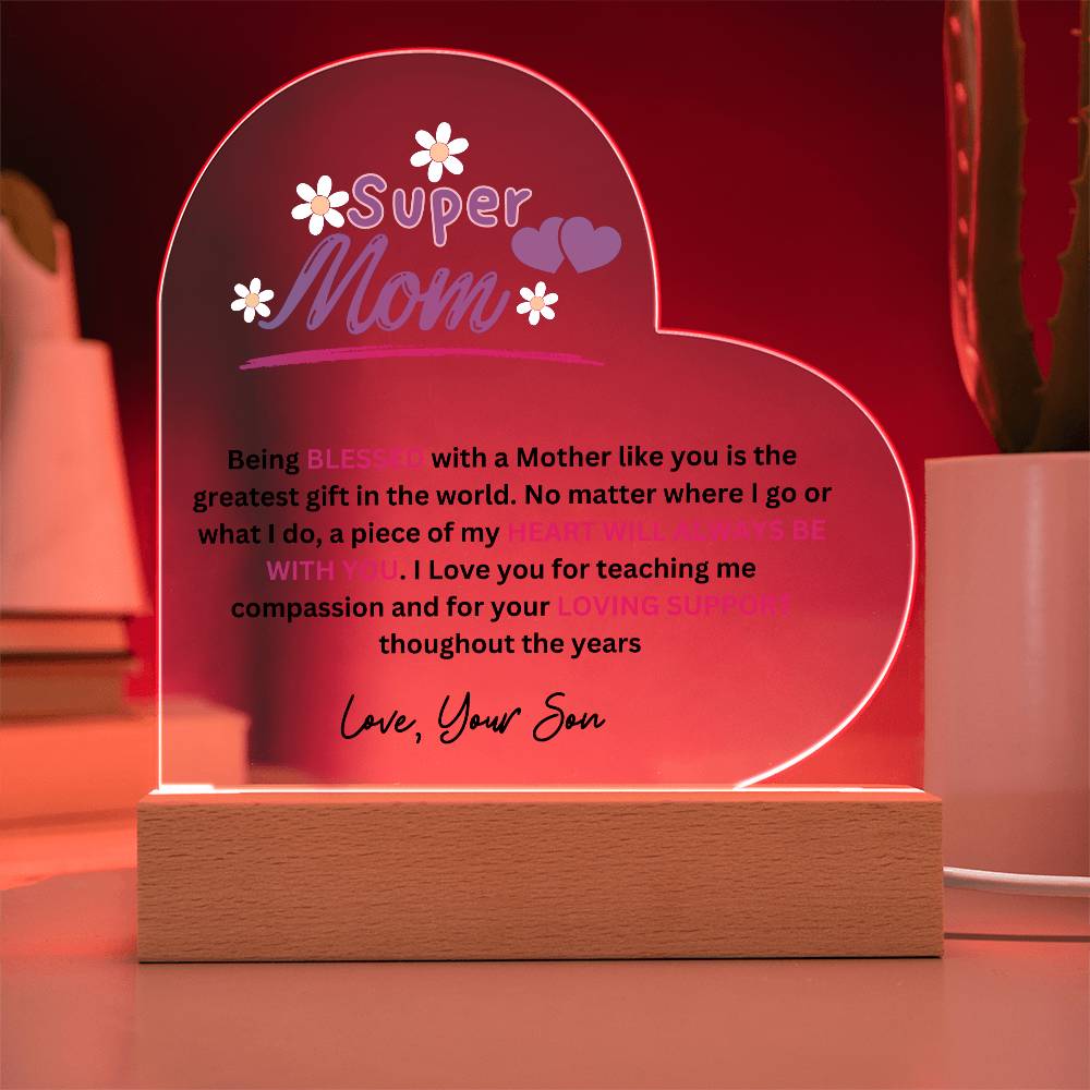 Super Mom Love Your Son Heart Acrylic Plaque