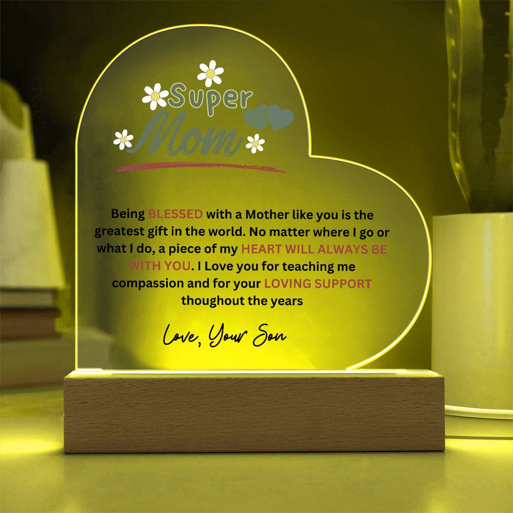 Super Mom Love Your Son Heart Acrylic Plaque