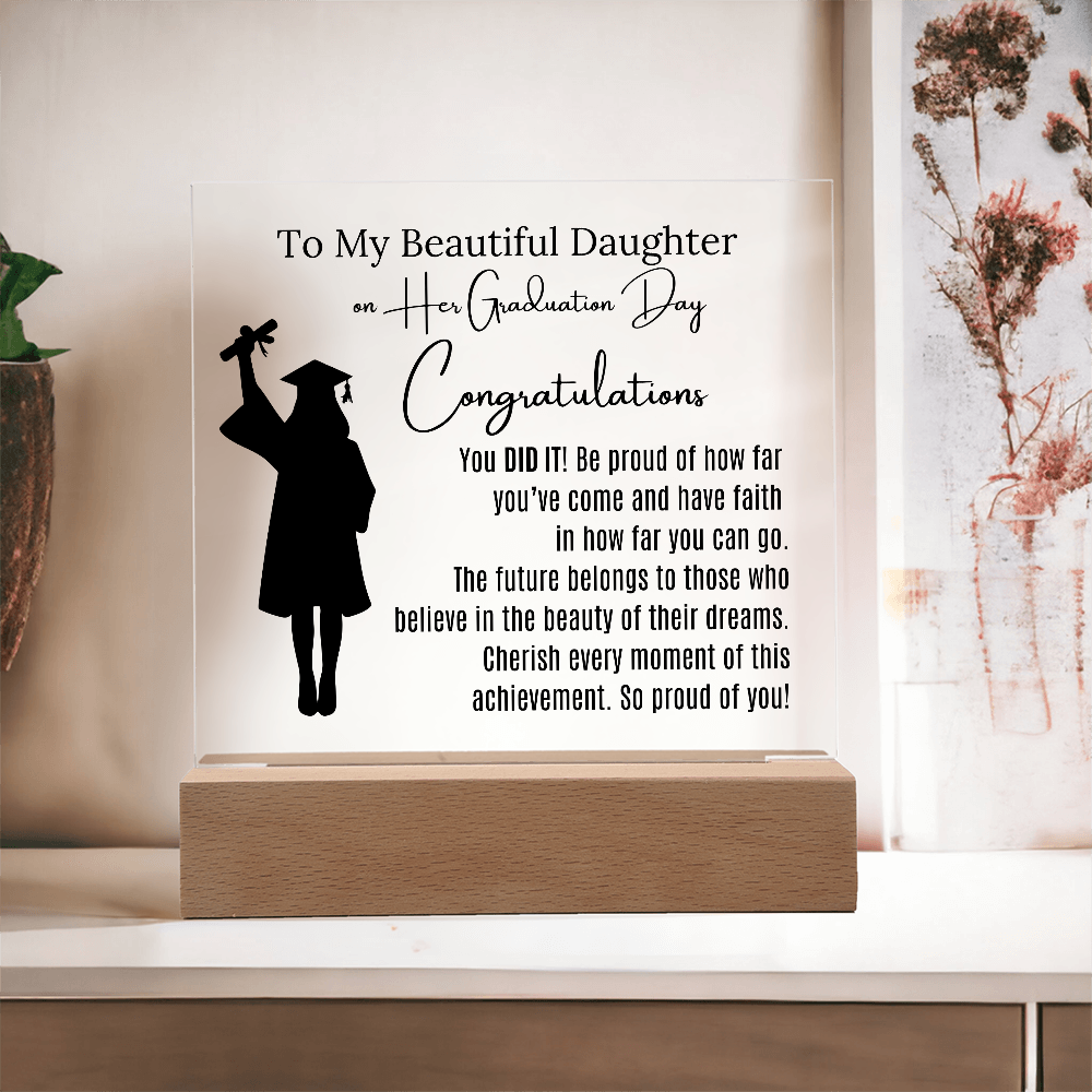 To My Beautiful Daughter Graduation Acrylic Keepsake Blk