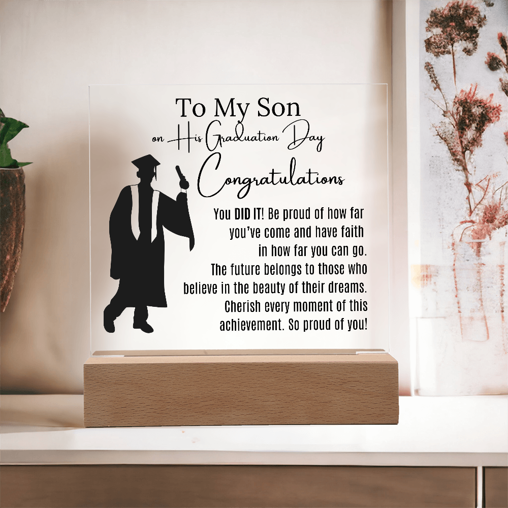 To My Son Graduation Acrylic Keepsake Blk
