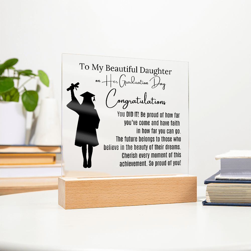 To My Beautiful Daughter Graduation Acrylic Keepsake Blk