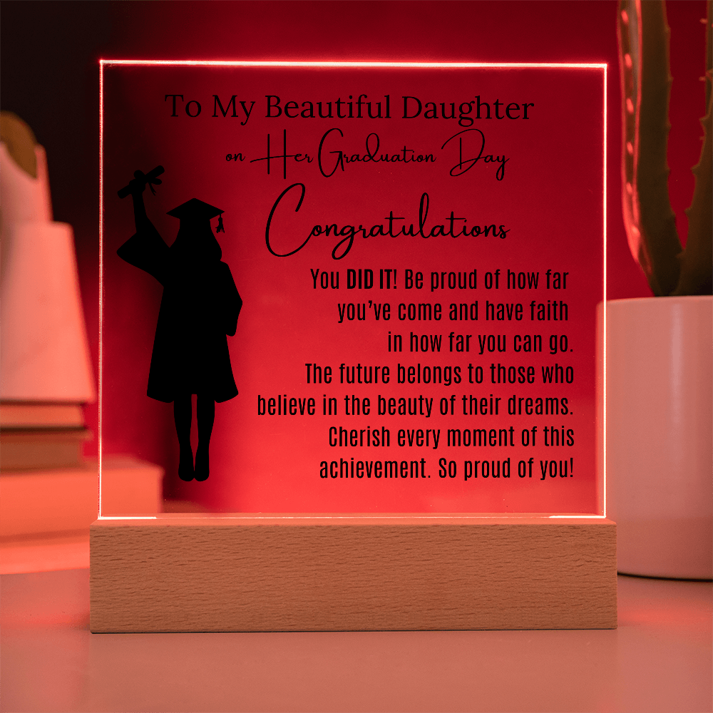 To My Beautiful Daughter Graduation Acrylic Keepsake Blk