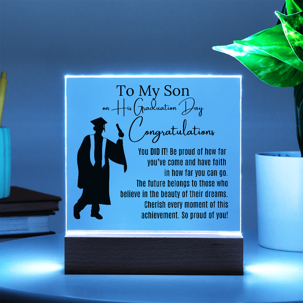 To My Son Graduation Acrylic Keepsake Blk