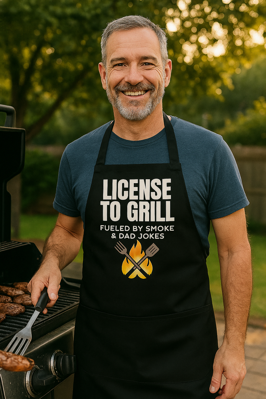 License to Grill Fueled by Smoke & Dad Jokes Full-Length Apron