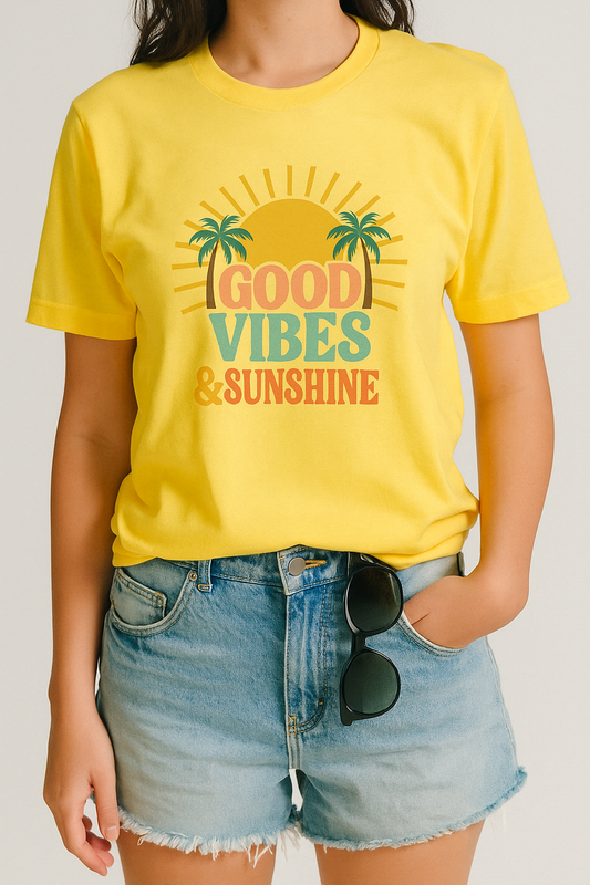 Good Vibes & Sunshine Retro Summer T‑Shirt – Unisex Jersey Tee