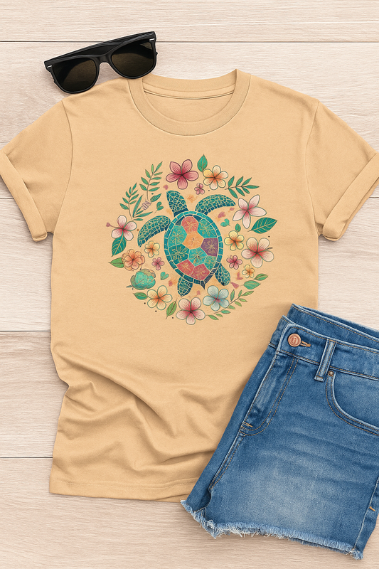 Turtle and Flowers Vibe Unisex Jersey Short-Sleeve T-Shirt