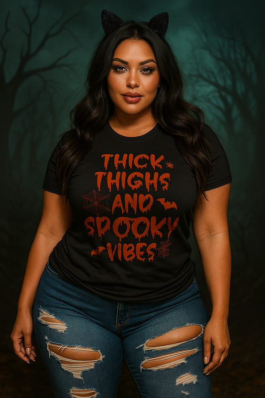 Thick Thighs and Spooky Vibes Halloween T-Shirt - Org