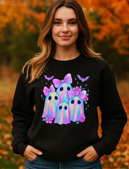 Pastel Ghost Sweatshirt – Cute Kawaii Ghosts Pullover, Pink & Purple Halloween Crewneck