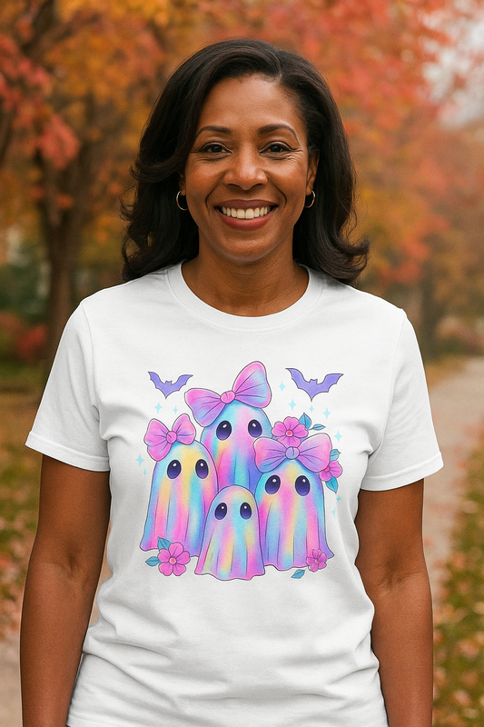 Pastel Ghost T-Shirt – Cute Kawaii Halloween Tee in Pink & Purple