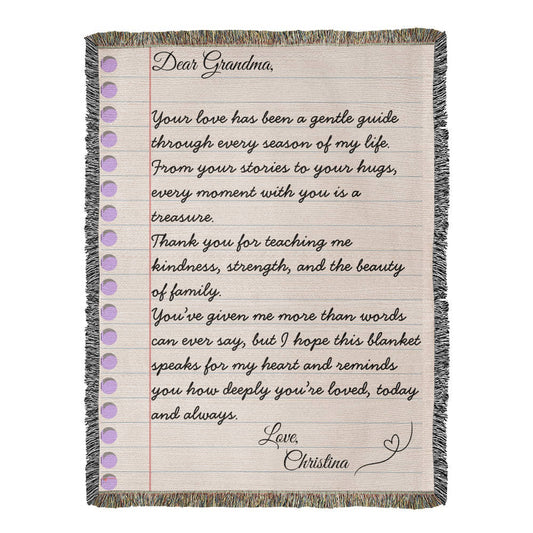 Dear Grandma Love Letter Blanket — Personalized Woven Keepsake Gift