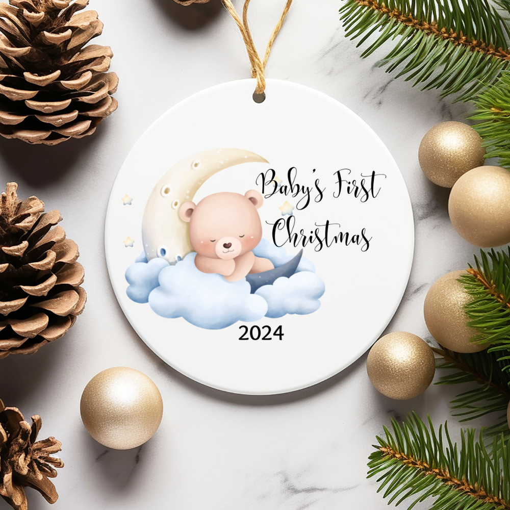 2024 First Christmas Youngsters Bear on the Moon Ornament