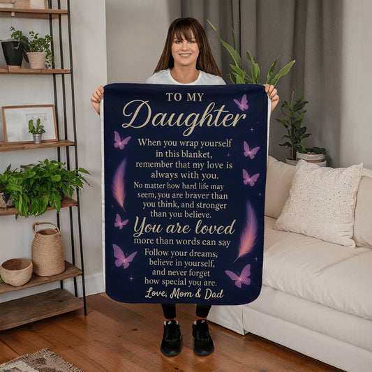 To My Daughter Sherpa Blanket (Custom Signature)