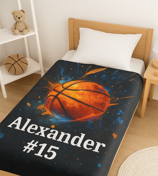 Personalized Basketball Blanket – Add Name & Number | Custom Sports Gift