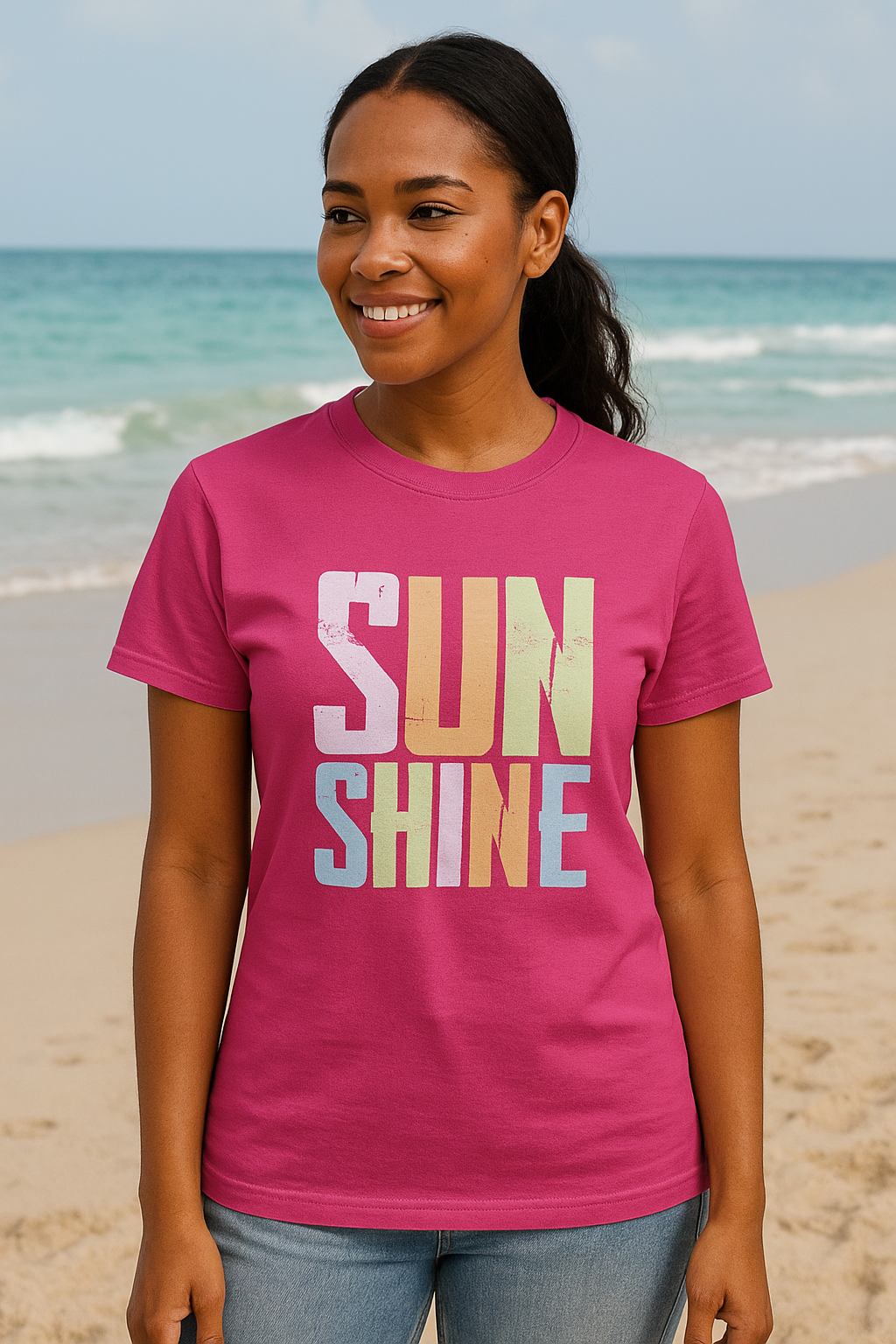 Sunshine Retro Distressed T-Shirt – Summer Graphic Tee