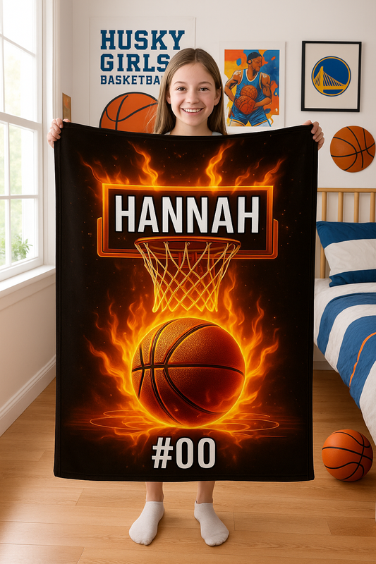 Personalized Basketball Blanket – Custom Name & Number Gift for Kids or Athletes