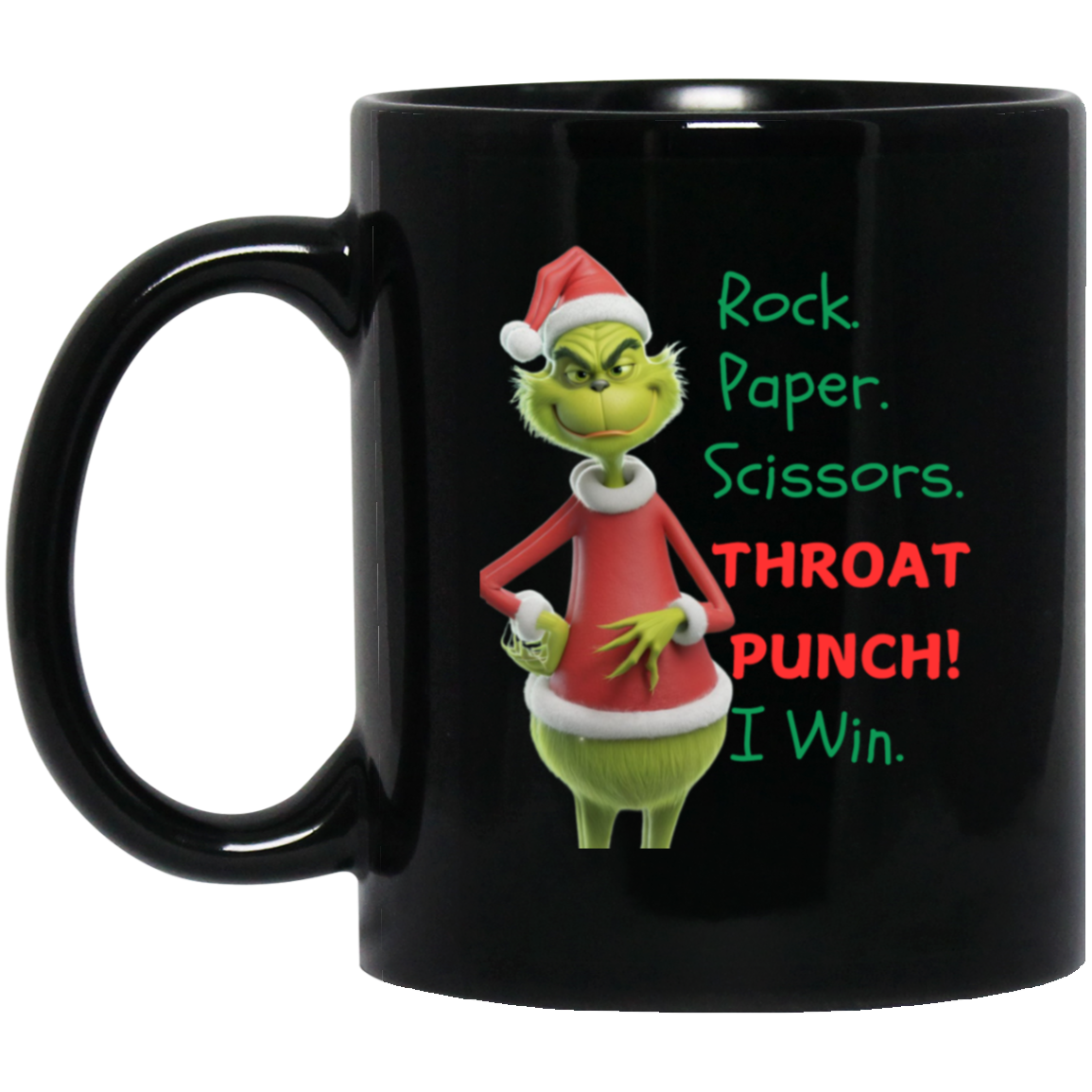 Grinch Rock. Paper. Scissors - Throat Punch! - 11oz Mug White/Black