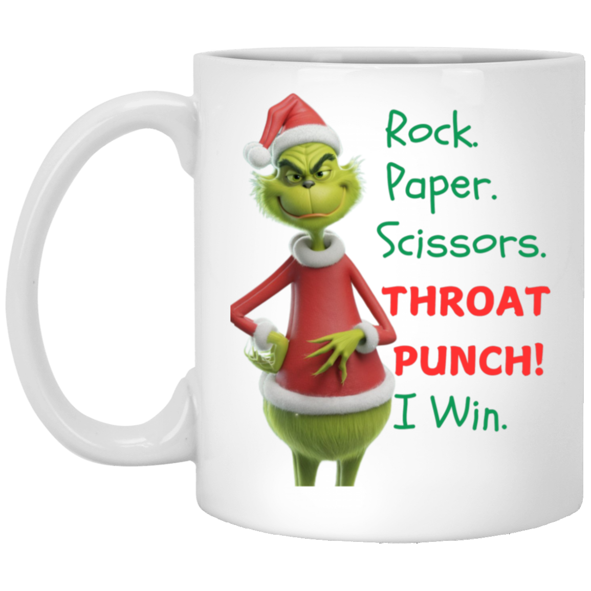 Grinch Rock. Paper. Scissors - Throat Punch! - 11oz Mug White/Black