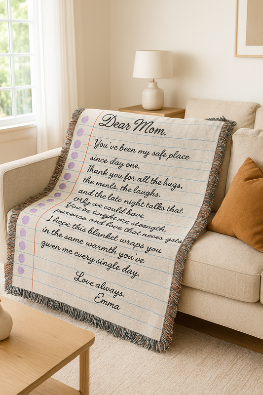 Dear Mom Love Letter Blanket — Personalized Woven Keepsake Gift