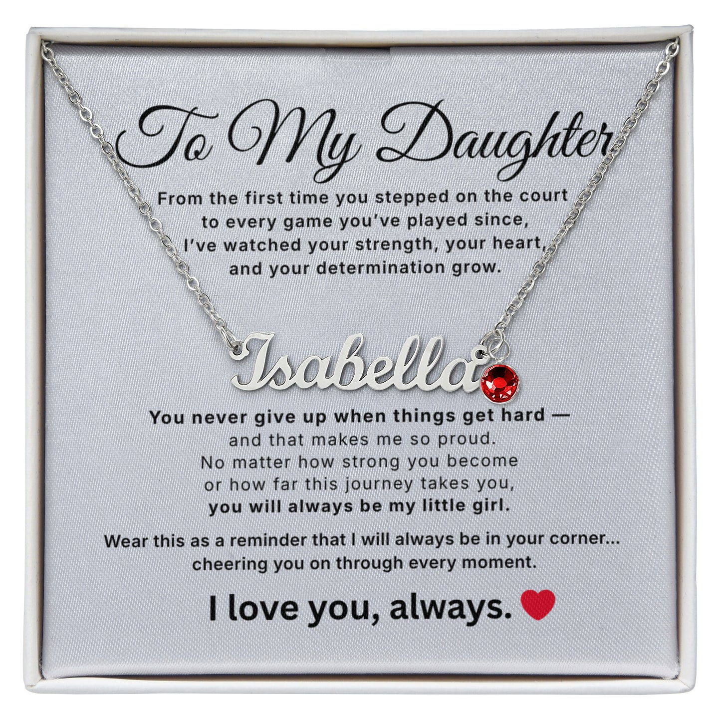 Personalized Name Necklace for Daughter – Athlete Gift from Mom – Custom Name Jewelry with Birthstone