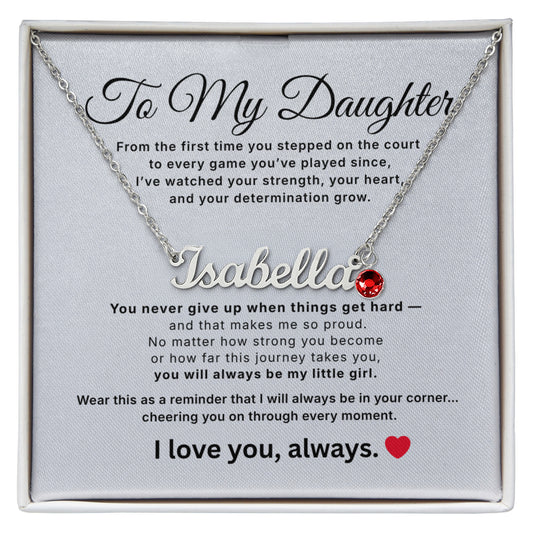 Personalized Name Necklace for Daughter – Athlete Gift from Mom – Custom Name Jewelry with Birthstone