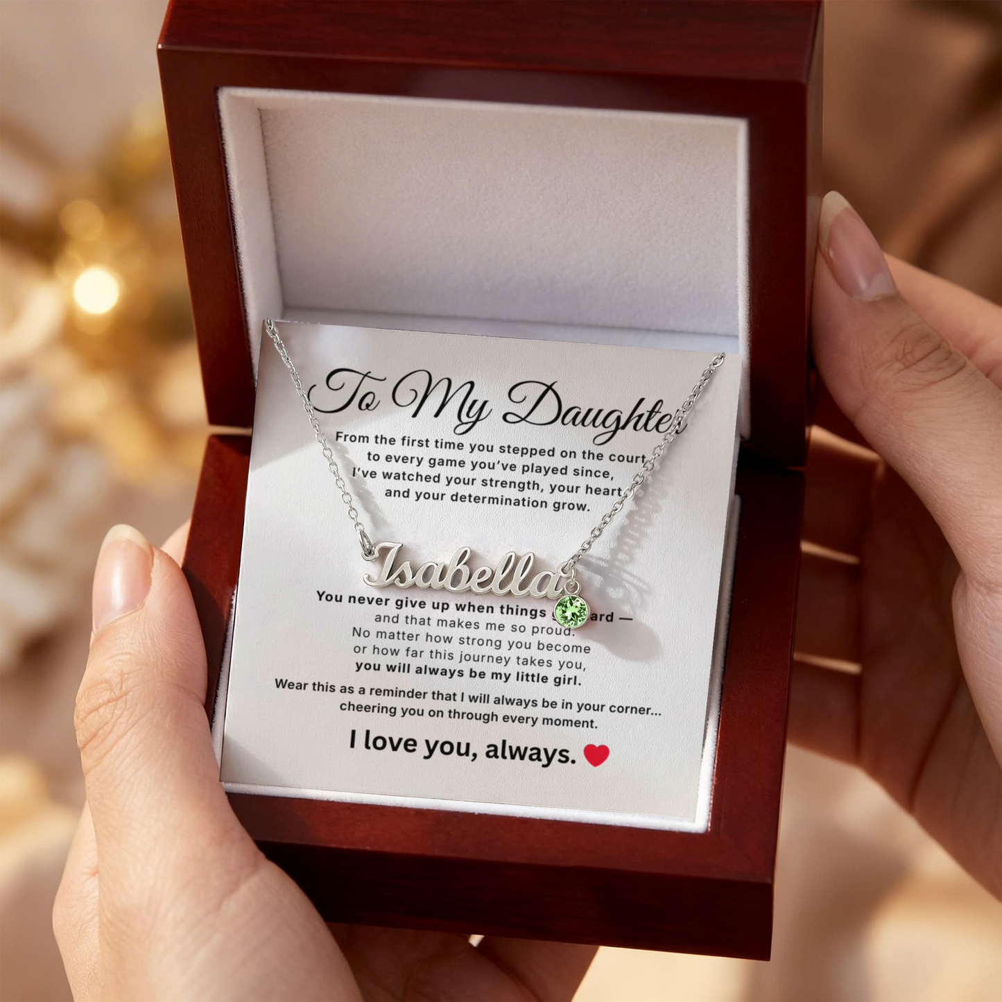 Personalized Name Necklace for Daughter – Athlete Gift from Mom – Custom Name Jewelry with Birthstone