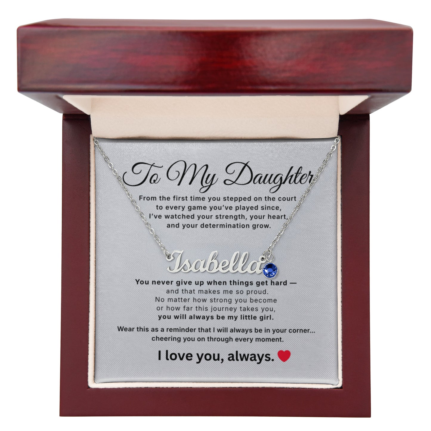 Personalized Name Necklace for Daughter – Athlete Gift from Mom – Custom Name Jewelry with Birthstone